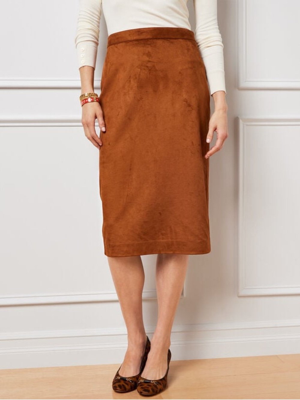 Talbots Brown Faux Suede Pencil Skirt Size 10 NWT